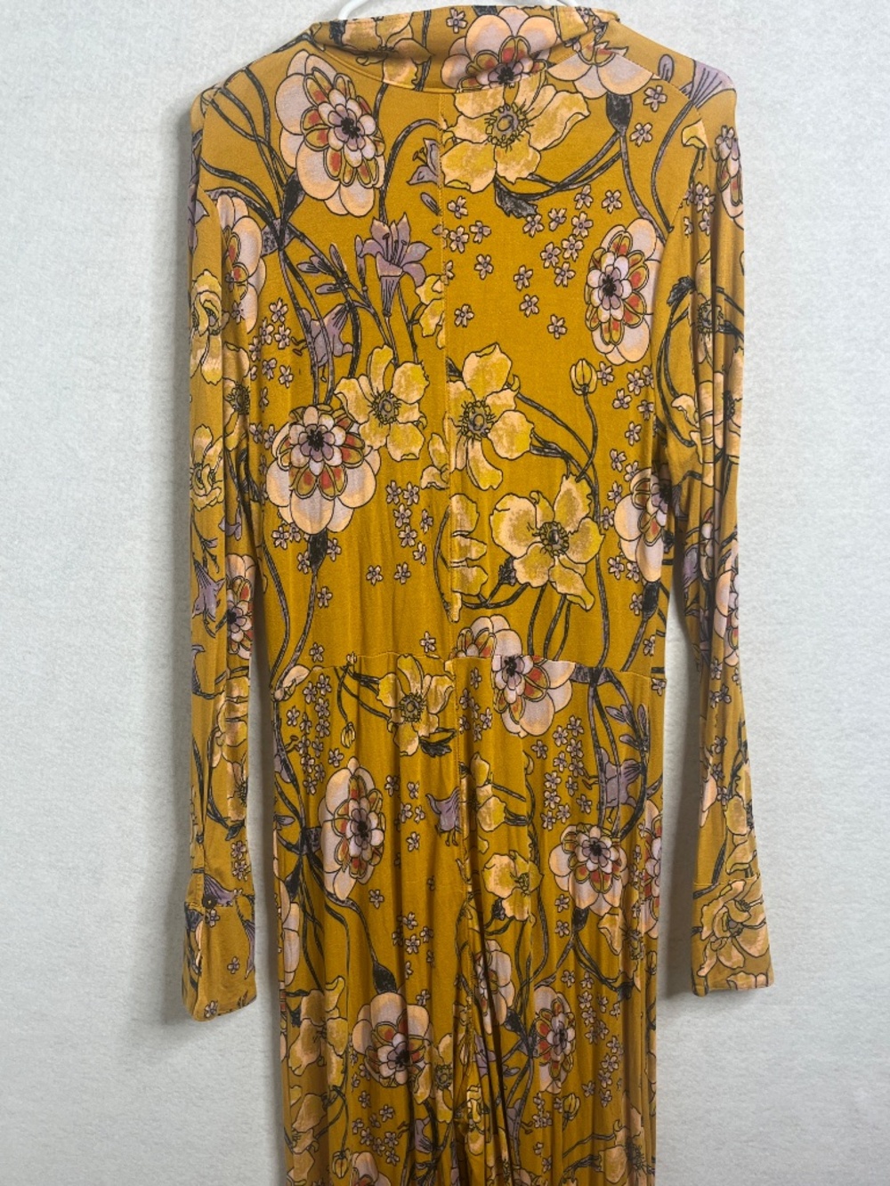Free People Mustard Floral Long Sleeve Maxi Dress Boho Twist Front - Picture 3 of 6